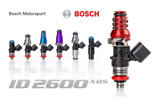 Injector Dynamics ID2600 XDS 2600cc Injectors w/ PNP Adapter 6G72 6G72TT Mitsubishi 3000GT VR4 11mm SKU# 2600.12.05.60.11.6-PNP